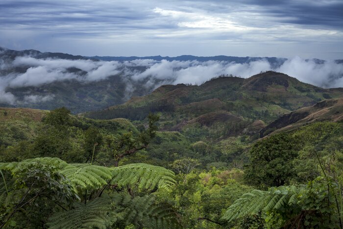 Misty clouds over Fiji during the rainy season